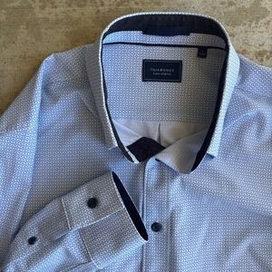 7 Diamonds Men Size S 4-Way Stretch Blue Geometric Button Down Shirt Long Sleeve